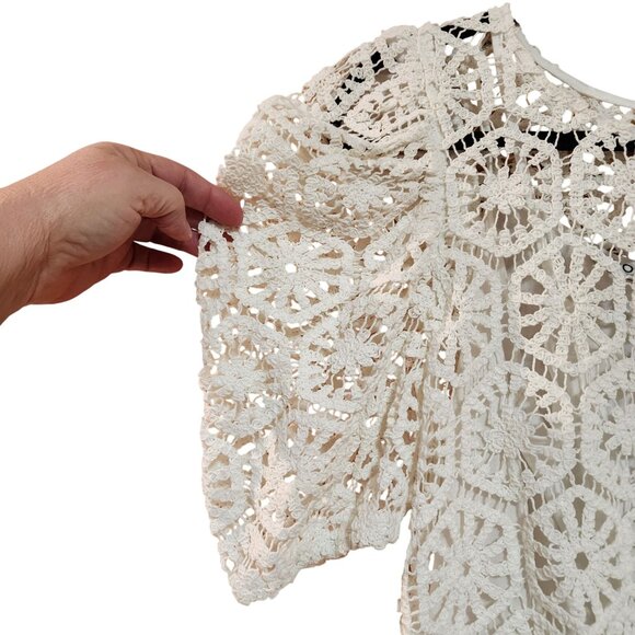 Do+Be Crochet Lace Puff Sleeve Blouse Top For Women Size S In Off-White - Picture 2 of 4